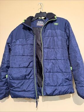 Hawke & Co Navy Puffer Jacket with Lime Accent